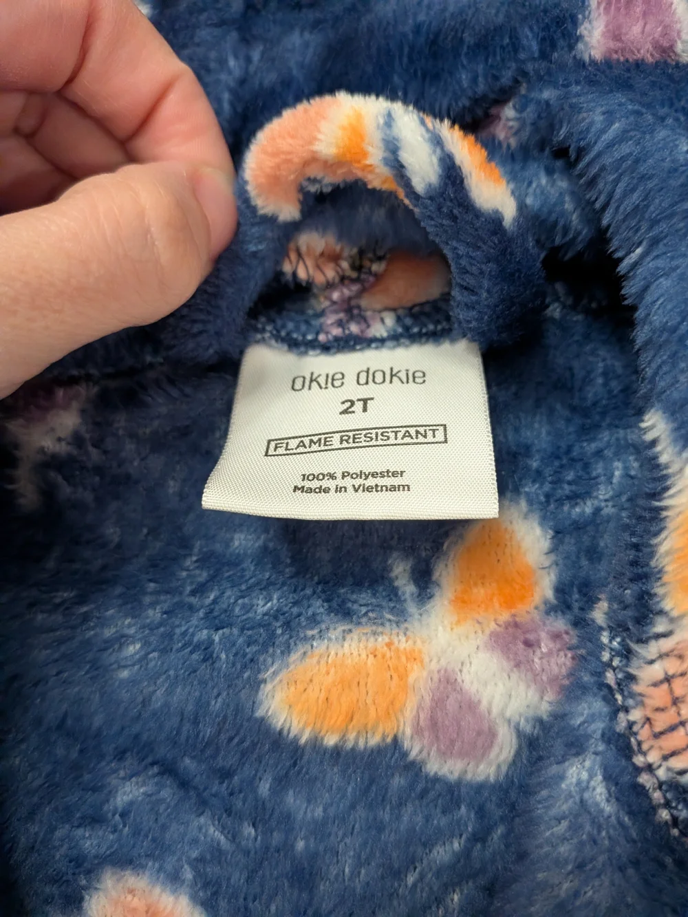 okie dokie Navy Hooded Kids Robe with Orange and Pink Butterflies - Picture 3 of 4